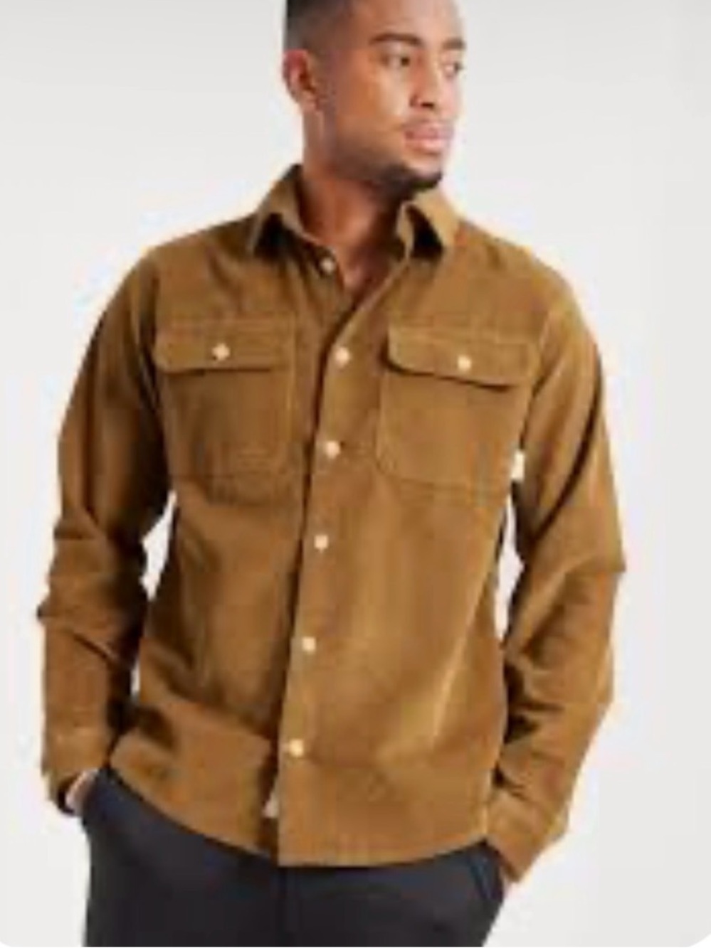 FRYE AND CO. Corduroy Button Up Shirt in Warm Camel Color